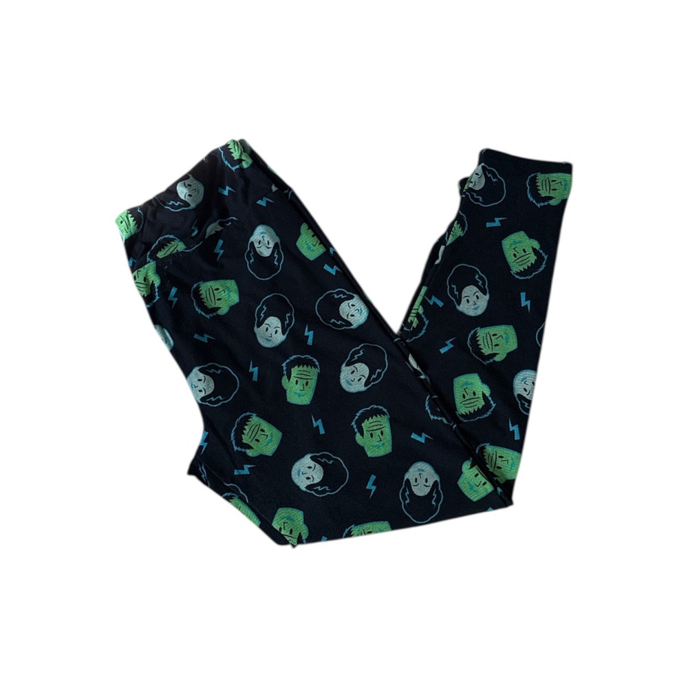 LuLaRoe Halloween‎ Frankenstein Monster Lightning Bolt Print Leggings T/C